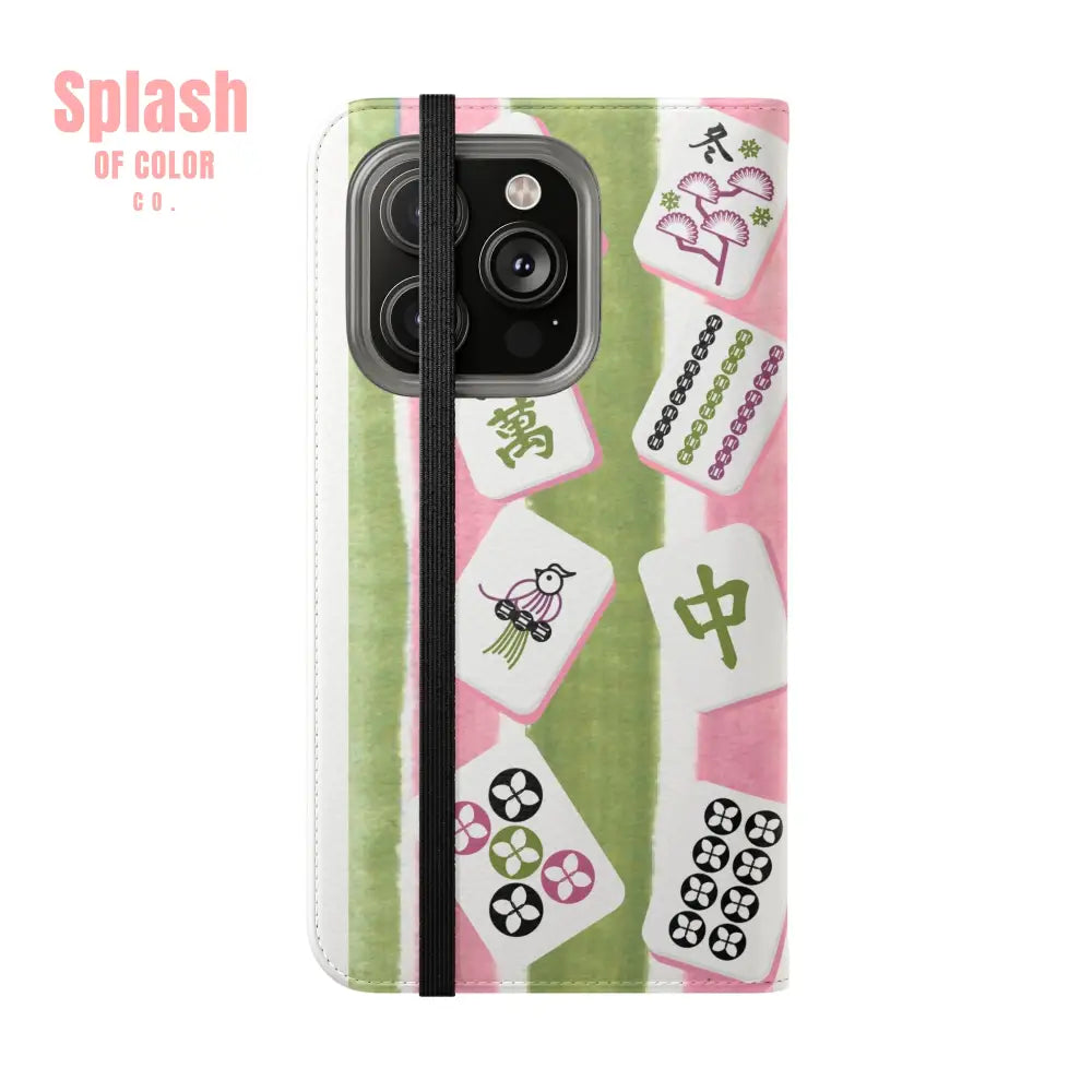 Colorful Mahjong Flip Cases for Phones Unique Phone Cover Gift for Gamers Handheld Device Protection Stylish Phone
