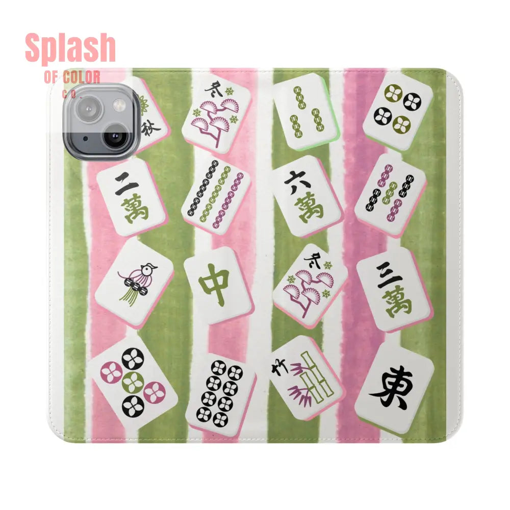 Colorful Mahjong Flip Cases for Phones Unique Phone Cover Gift for Gamers Handheld Device Protection Stylish Phone