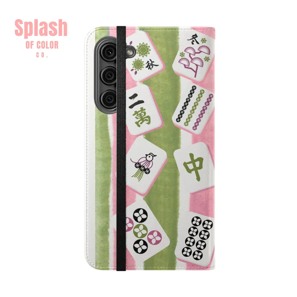 Colorful Mahjong Flip Cases for Phones Unique Phone Cover Gift for Gamers Handheld Device Protection Stylish Phone