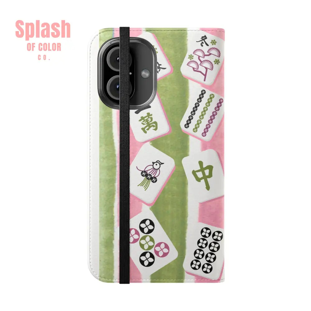 Colorful Mahjong Flip Cases for Phones Unique Phone Cover Gift for Gamers Handheld Device Protection Stylish Phone
