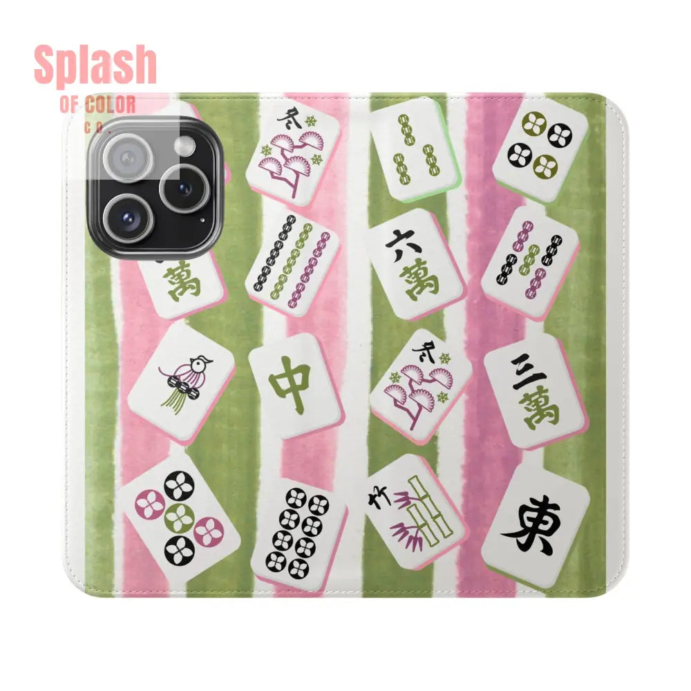 Colorful Mahjong Flip Cases for Phones Unique Phone Cover Gift for Gamers Handheld Device Protection Stylish Phone