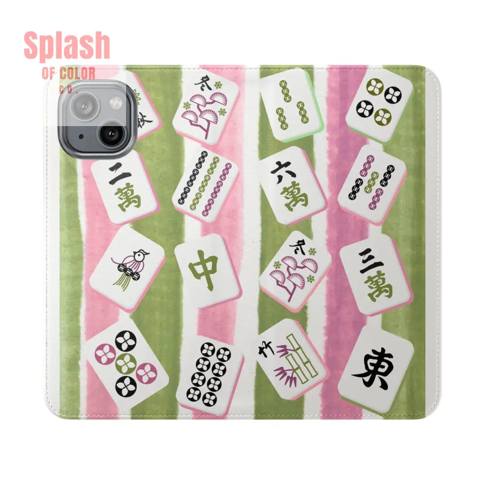 Colorful Mahjong Flip Cases for Phones Unique Phone Cover Gift for Gamers Handheld Device Protection Stylish Phone