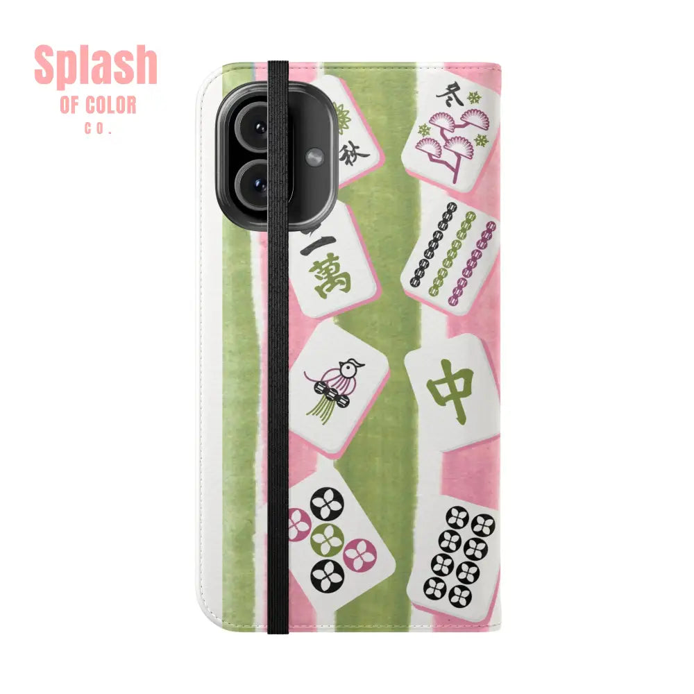 Colorful Mahjong Flip Cases for Phones Unique Phone Cover Gift for Gamers Handheld Device Protection Stylish Phone