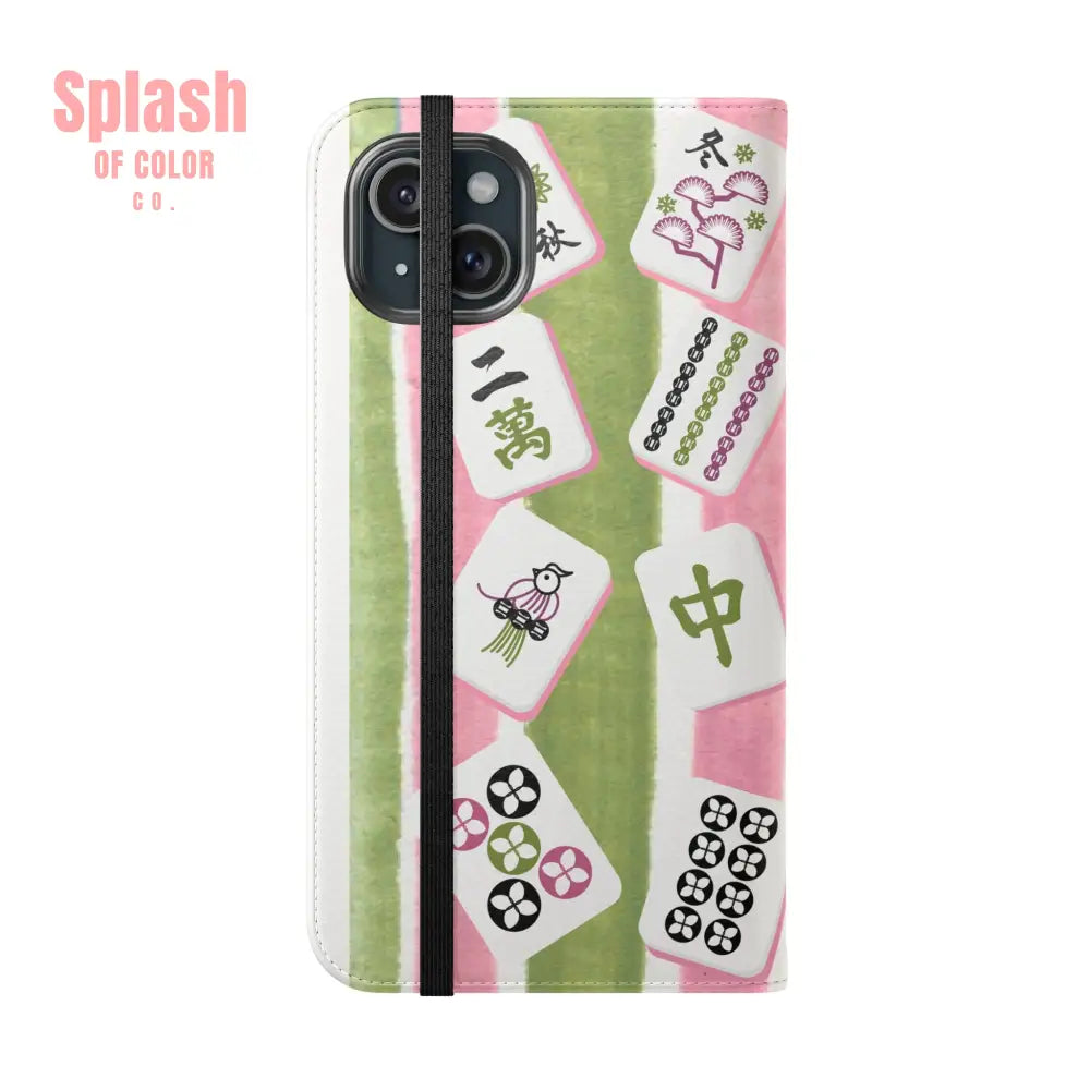 Colorful Mahjong Flip Cases for Phones Unique Phone Cover Gift for Gamers Handheld Device Protection Stylish Phone