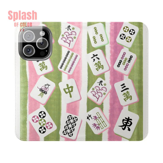 Colorful Mahjong Flip Cases for Phones Unique Phone Cover Gift for Gamers Handheld Device Protection Stylish Phone
