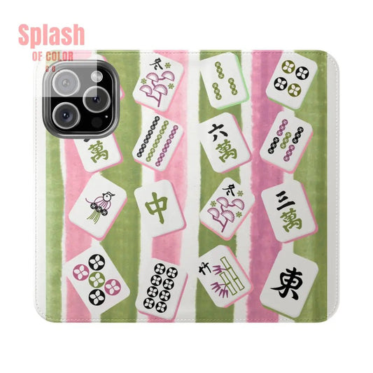 Colorful Mahjong Flip Cases for Phones Unique Phone Cover Gift for Gamers Handheld Device Protection Stylish Phone