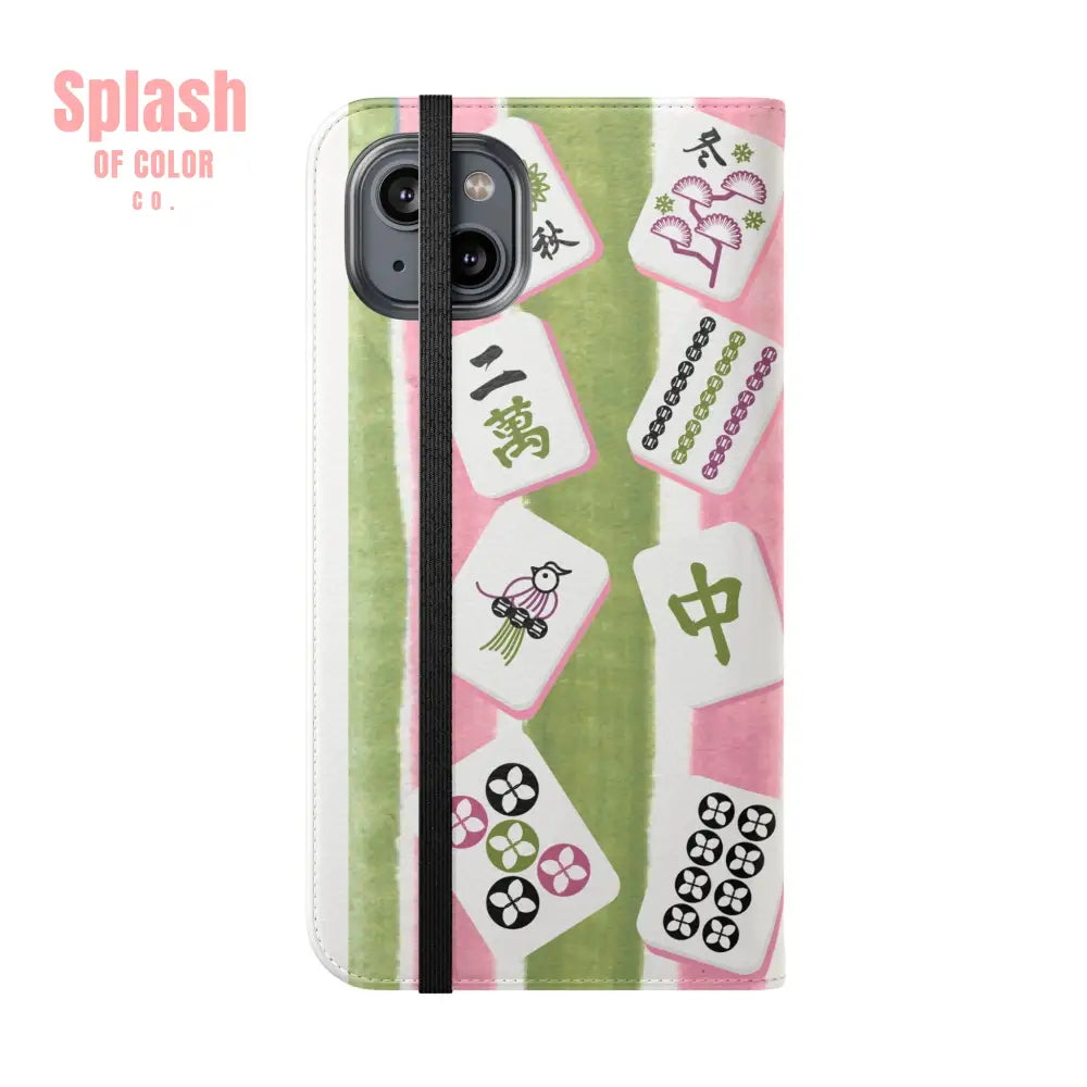 Colorful Mahjong Flip Cases for Phones Unique Phone Cover Gift for Gamers Handheld Device Protection Stylish Phone