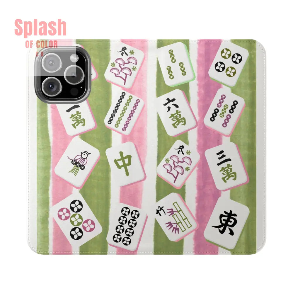 Colorful Mahjong Flip Cases for Phones Unique Phone Cover Gift for Gamers Handheld Device Protection Stylish Phone