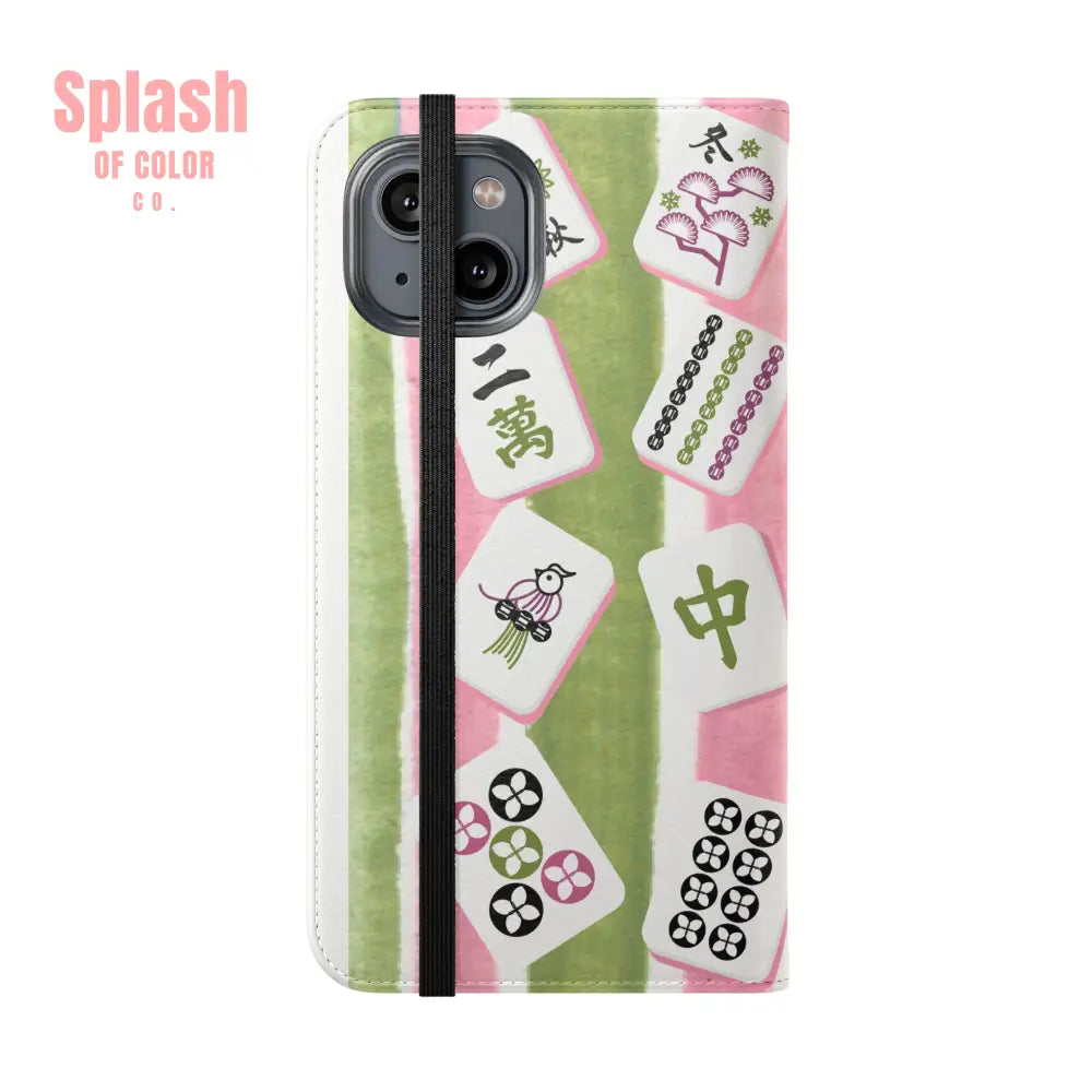 Colorful Mahjong Flip Cases for Phones Unique Phone Cover Gift for Gamers Handheld Device Protection Stylish Phone