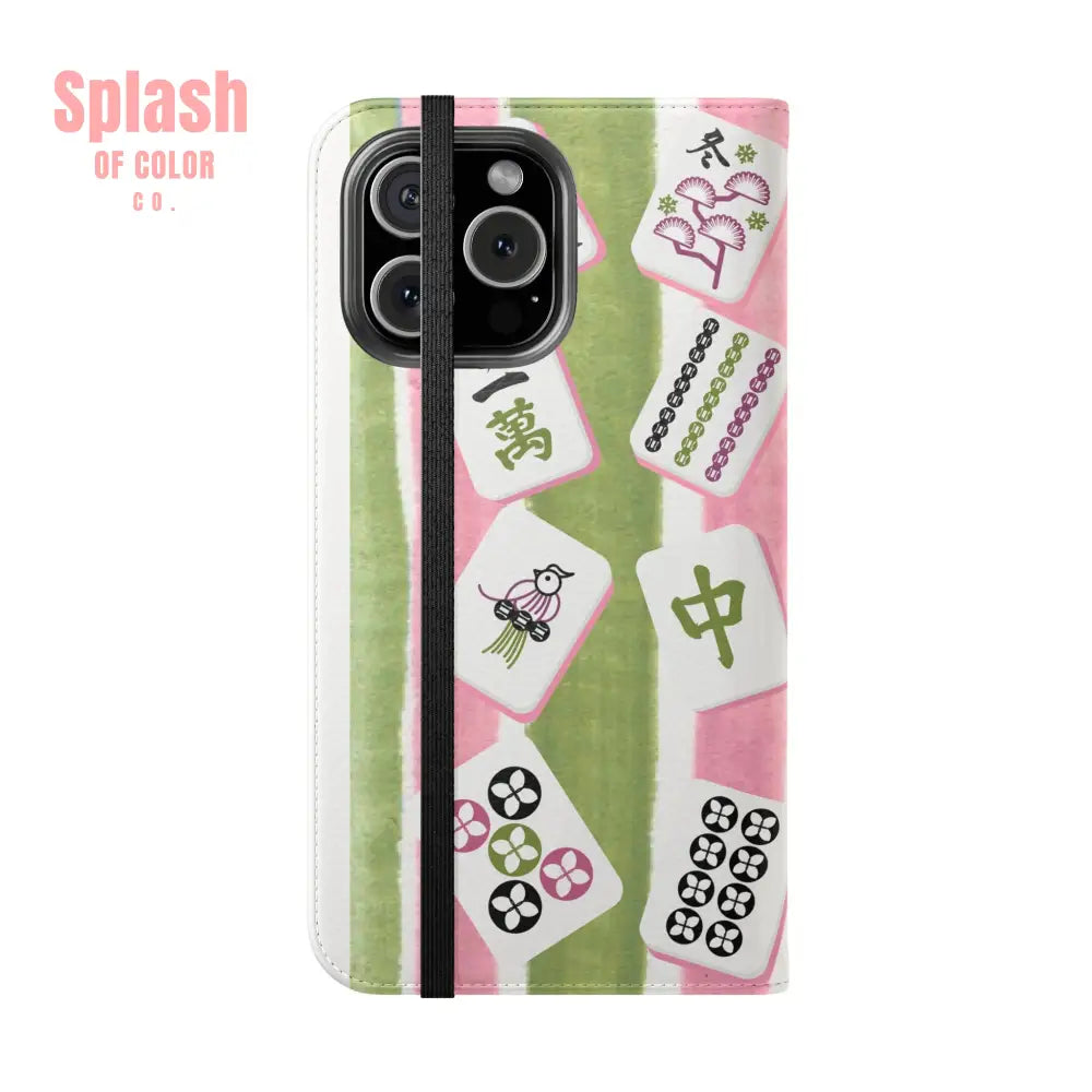 Colorful Mahjong Flip Cases for Phones Unique Phone Cover Gift for Gamers Handheld Device Protection Stylish Phone