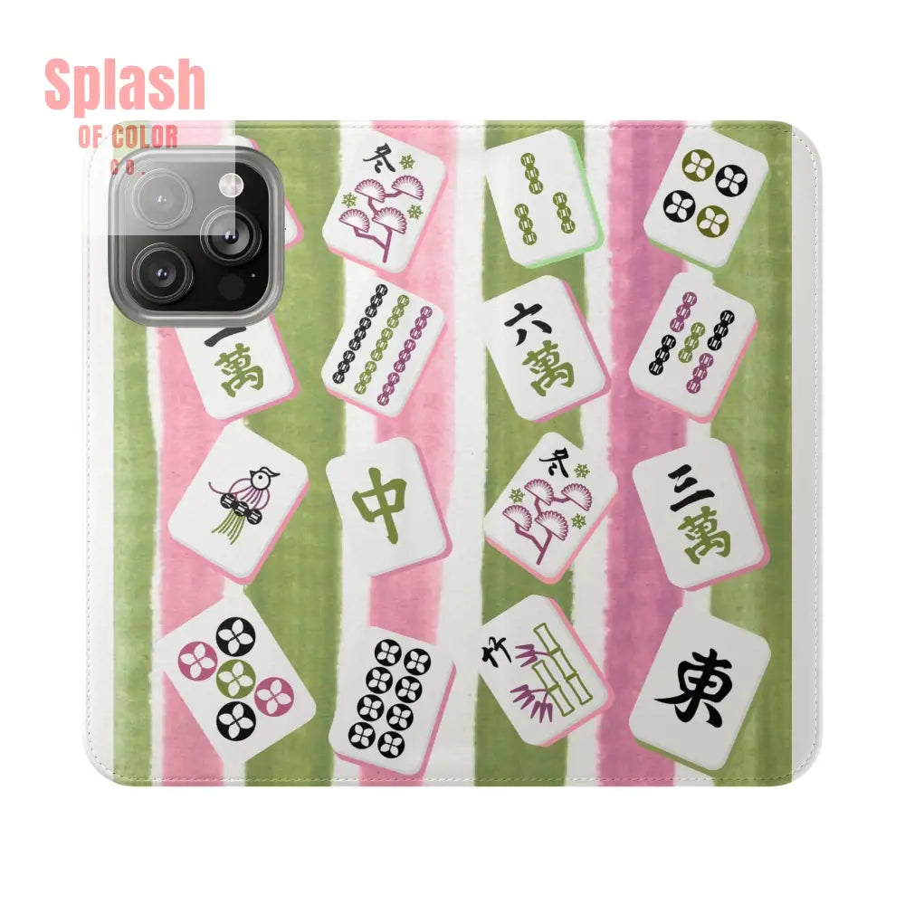 Colorful Mahjong Flip Cases for Phones Unique Phone Cover Gift for Gamers Handheld Device Protection Stylish Phone