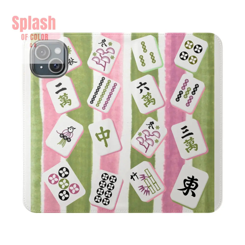 Colorful Mahjong Flip Cases for Phones Unique Phone Cover Gift for Gamers Handheld Device Protection Stylish Phone