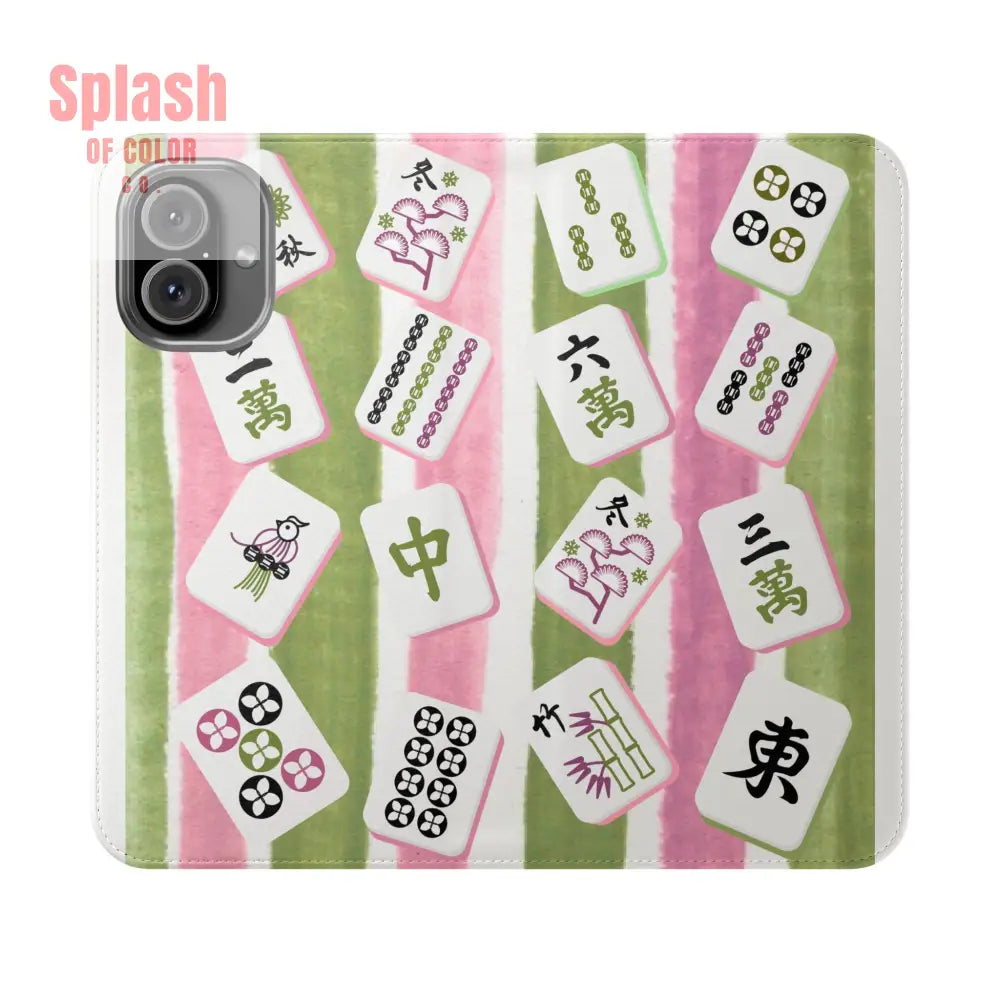 Colorful Mahjong Flip Cases for Phones Unique Phone Cover Gift for Gamers Handheld Device Protection Stylish Phone