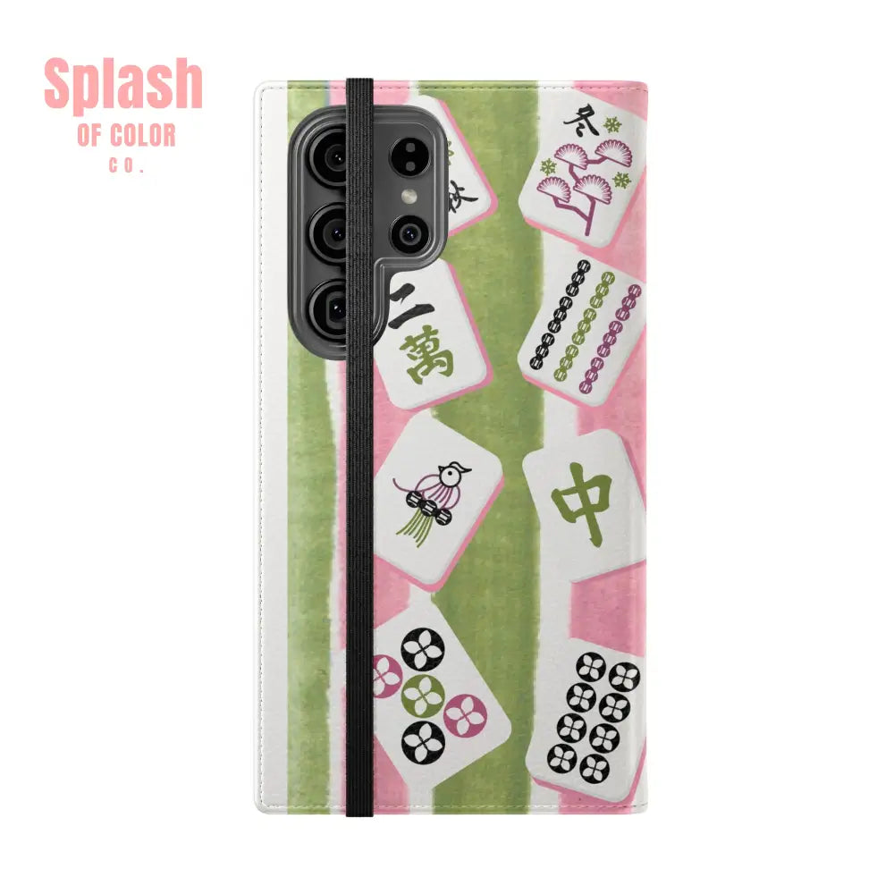 Colorful Mahjong Flip Cases for Phones Unique Phone Cover Gift for Gamers Handheld Device Protection Stylish Phone