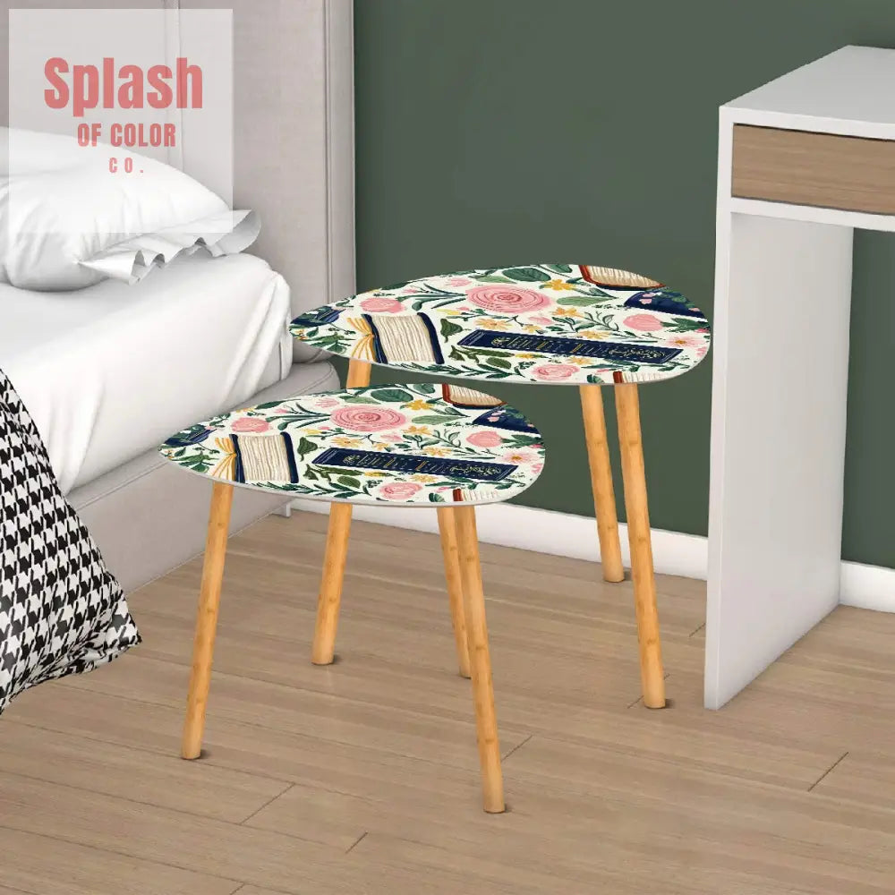 Cozy Book Nook Modern Floral Designed Book Lover Nesting Tables One Size Home Accessories