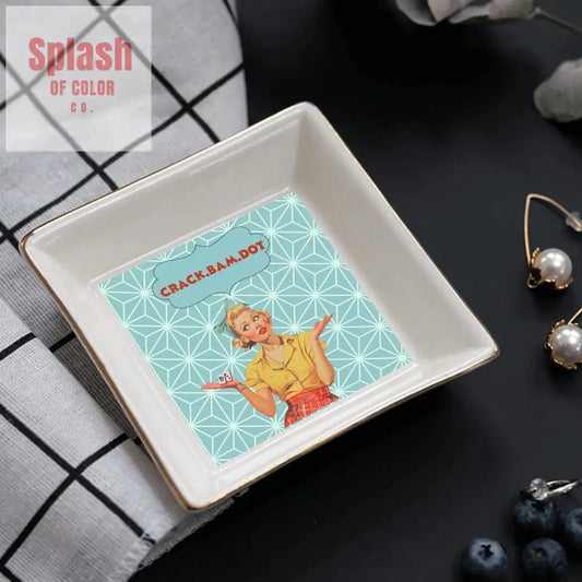Crack Bam Dot, Notalgic Modern Funny Mahjong Dessert, Appetizer Party Plates - Splash of Color co.