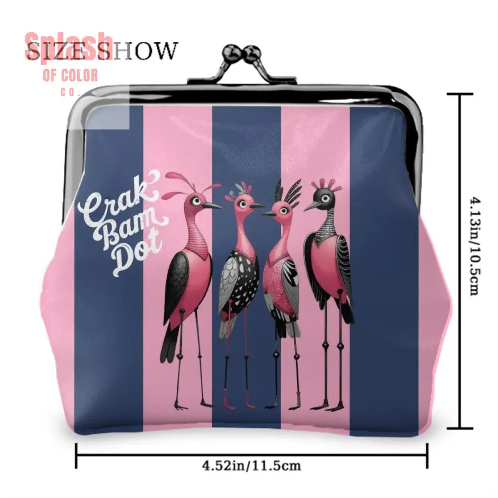 Crak Bam Dot Whimsical Queen Birds Women’s Kiss Lock Coin Purse 4.5’’x4.1’’ Wallet