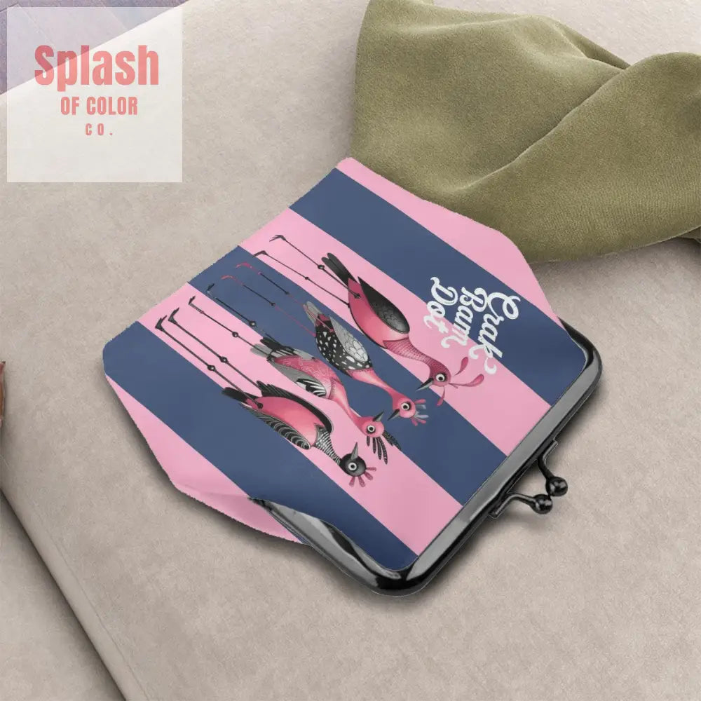 Crak Bam Dot Whimsical Queen Birds Women’s Kiss Lock Coin Purse 4.5’’x4.1’’ Wallet