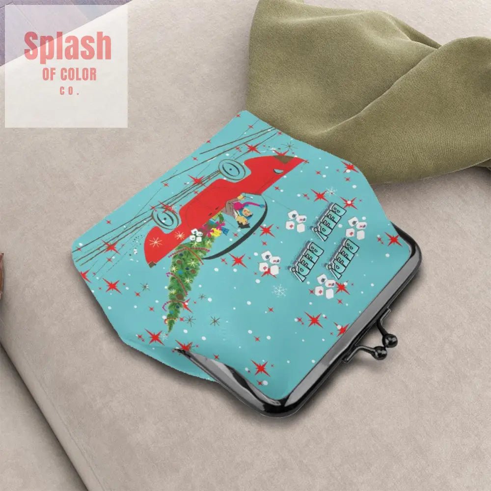 Cute Christmas Mahjong Vintage Nostalgic Women’s Leather Kiss Lock Coin Purse 4.5’’x4.1’’ Wallet