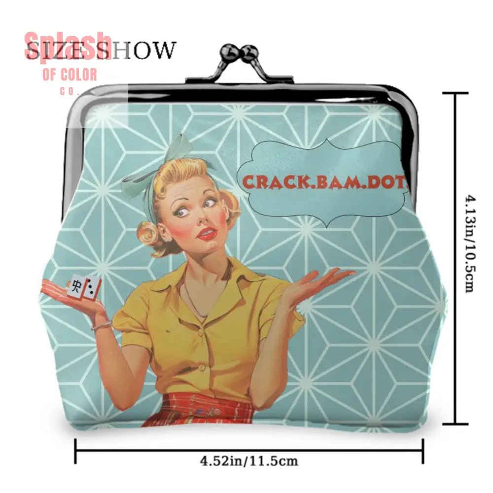 Cute Mahjong Lover Gift Vintage Crack Bam Dot Women’s Leather Kiss Lock Coin Purse - 4.5’’x4.1’’ - Wallet