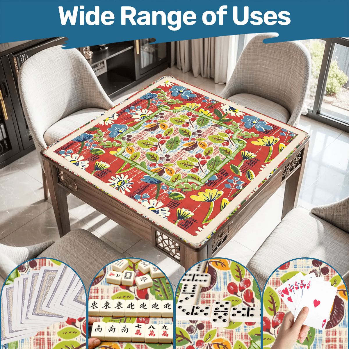 Mahjong Mat Floral Heritage Rust, Yellow Blue, Preppy Mahj Mat Coordinates Well With Heritage Tiles