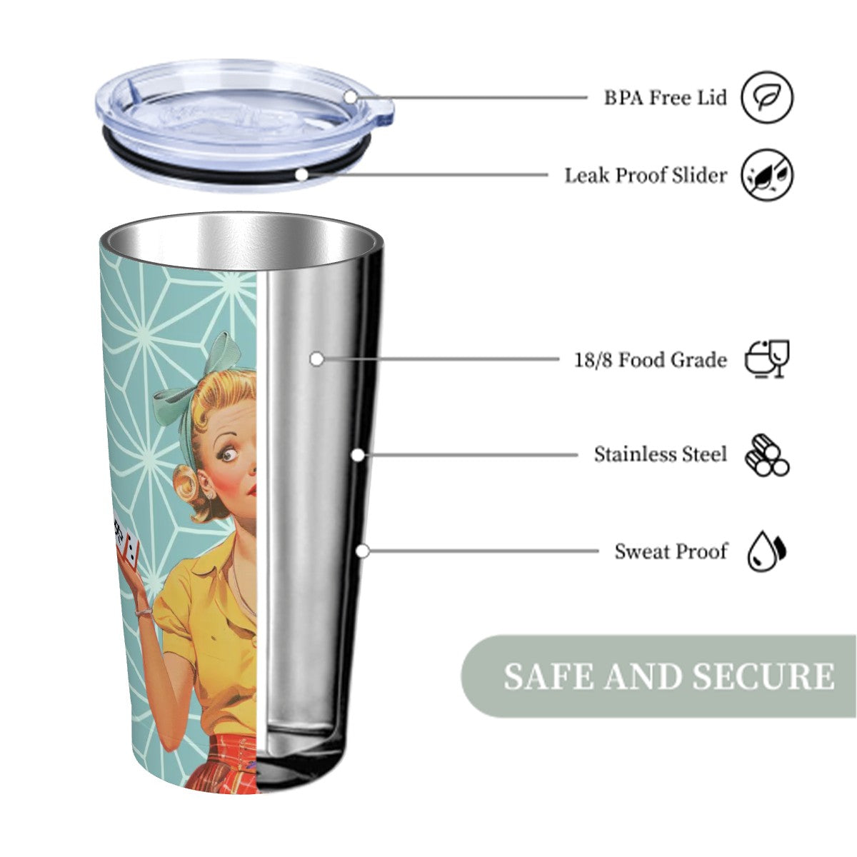 Cute Mahjong Nostalgic Mahjong Lover Stainless Steel Insulated Tumblers with Lid & Straw