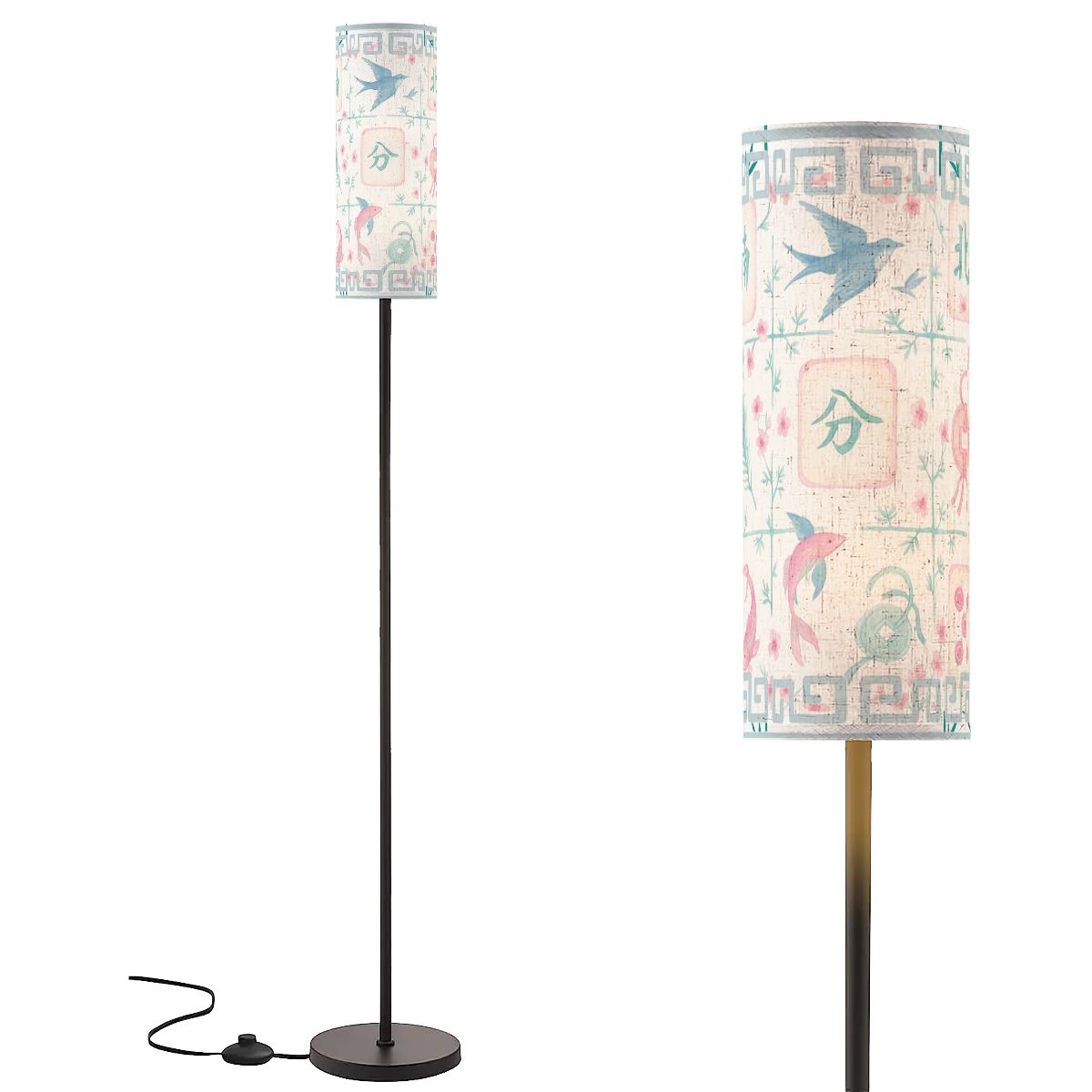Asian Zen Mahjong Watercolor Tiles Modern Floral Book Nook Floor Lamp