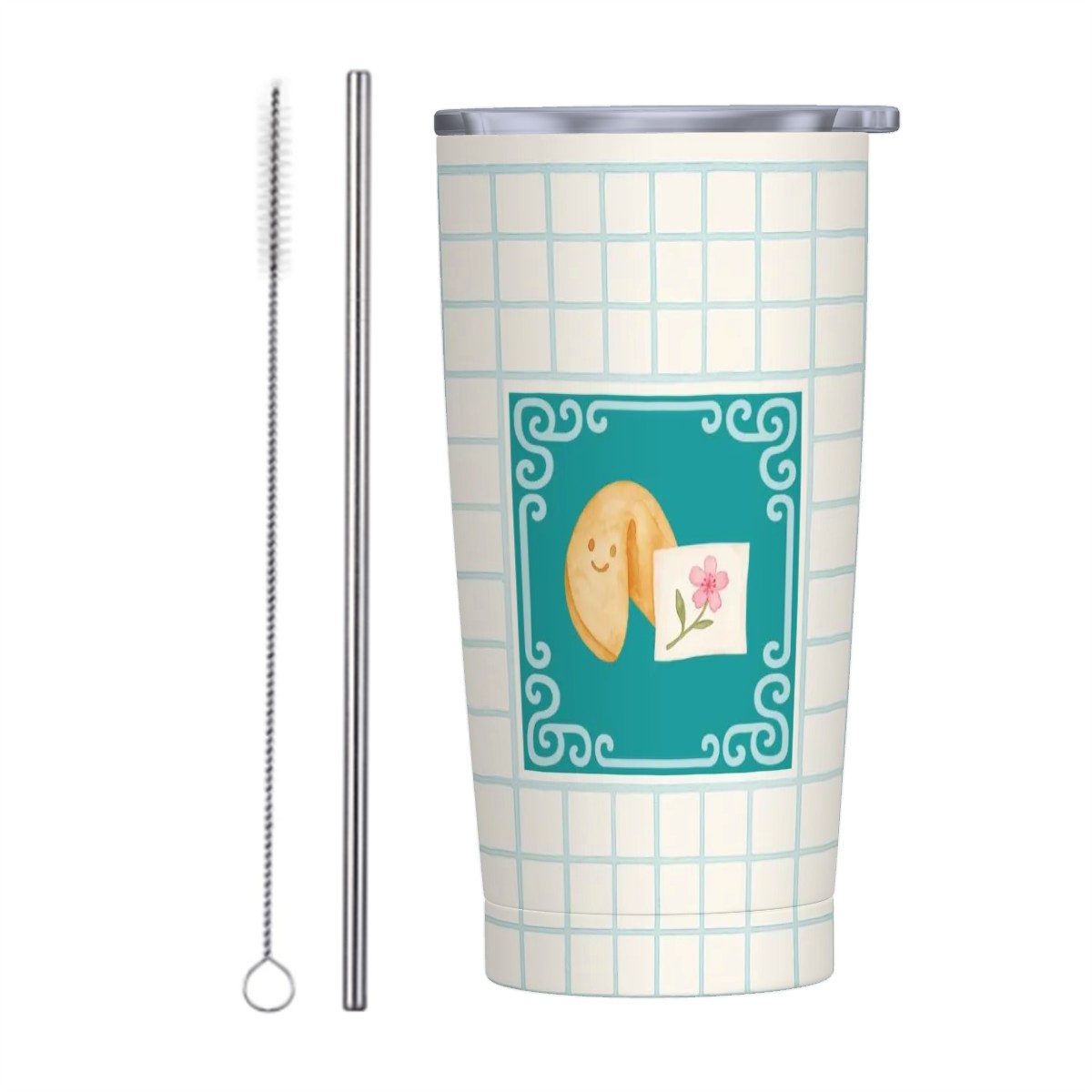 Cute Mahjong Tumbler With Fortune Cookie Mahj Mom Gift Stainless Steel Insulated Tumbler With Lid And Straw