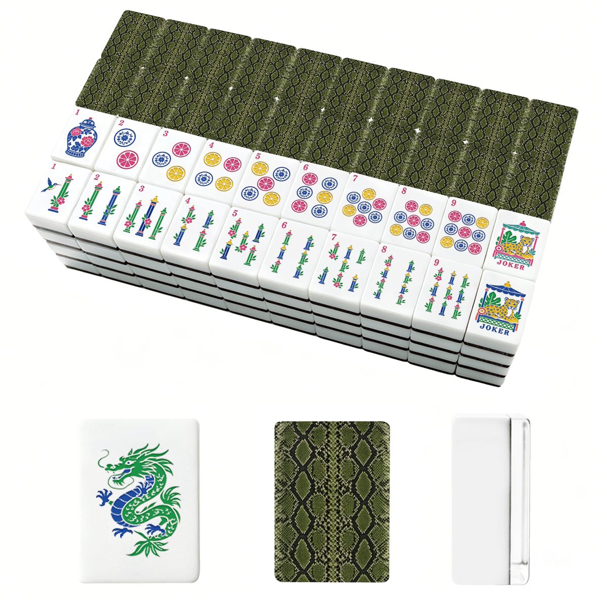 Snake Skin Green Chinoiserie American Mahjong Tiles And Carry Case
