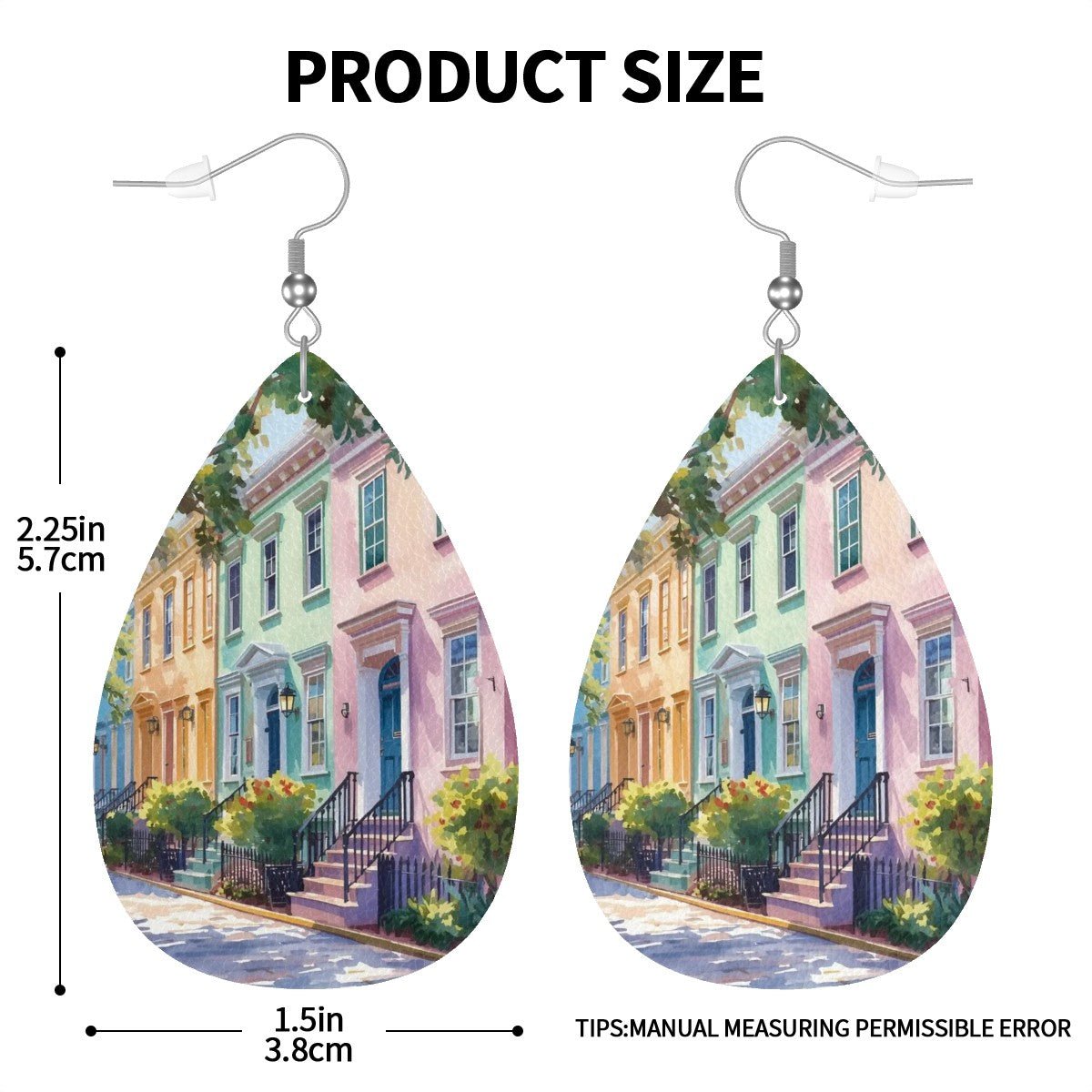 Charleston South Carolina Rainbow Row Leather Teardrop Earrings - Splash of Color Co.