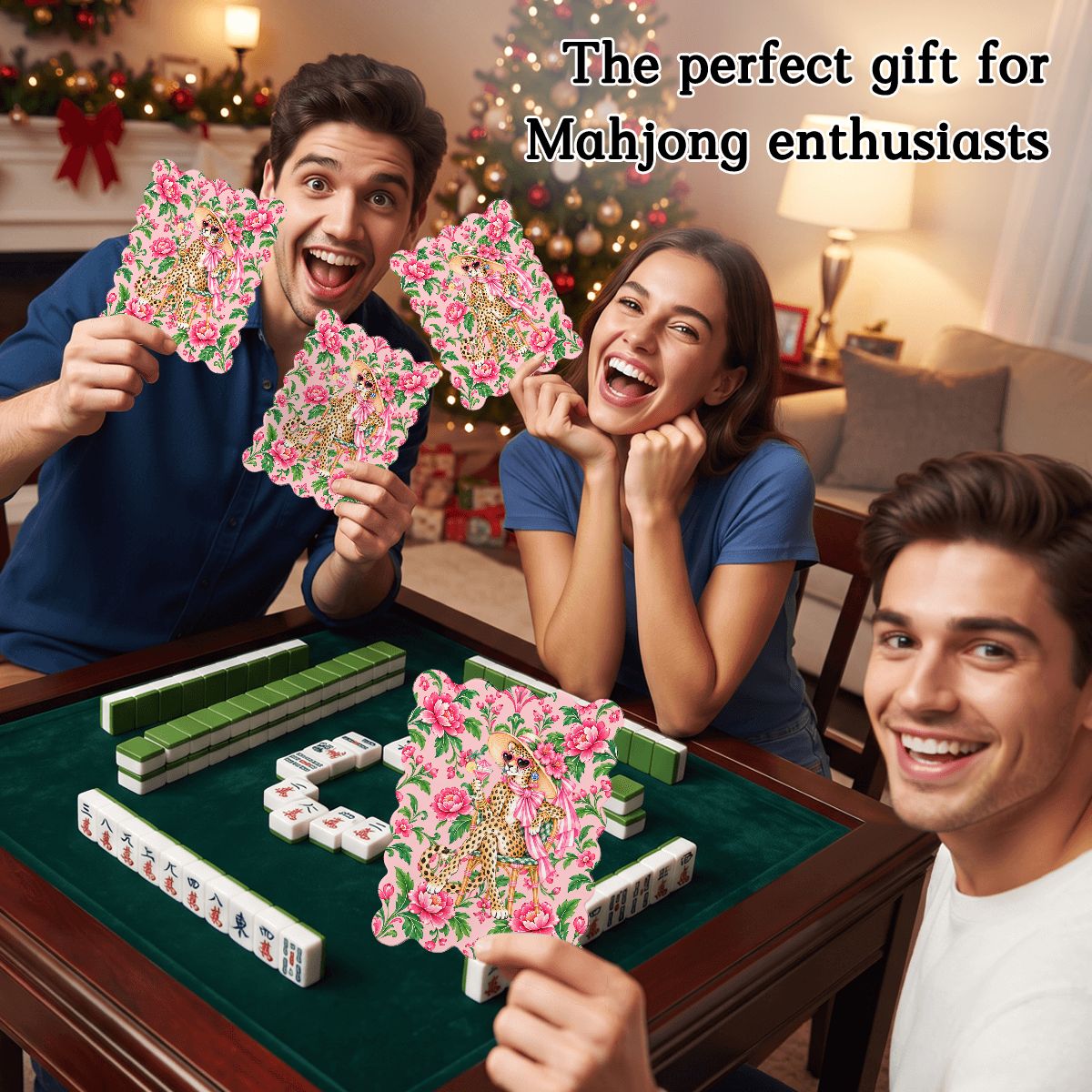 Chinoiserie Sippin Leopard Scalloped Mahjong Shuffler Cards Set of 4