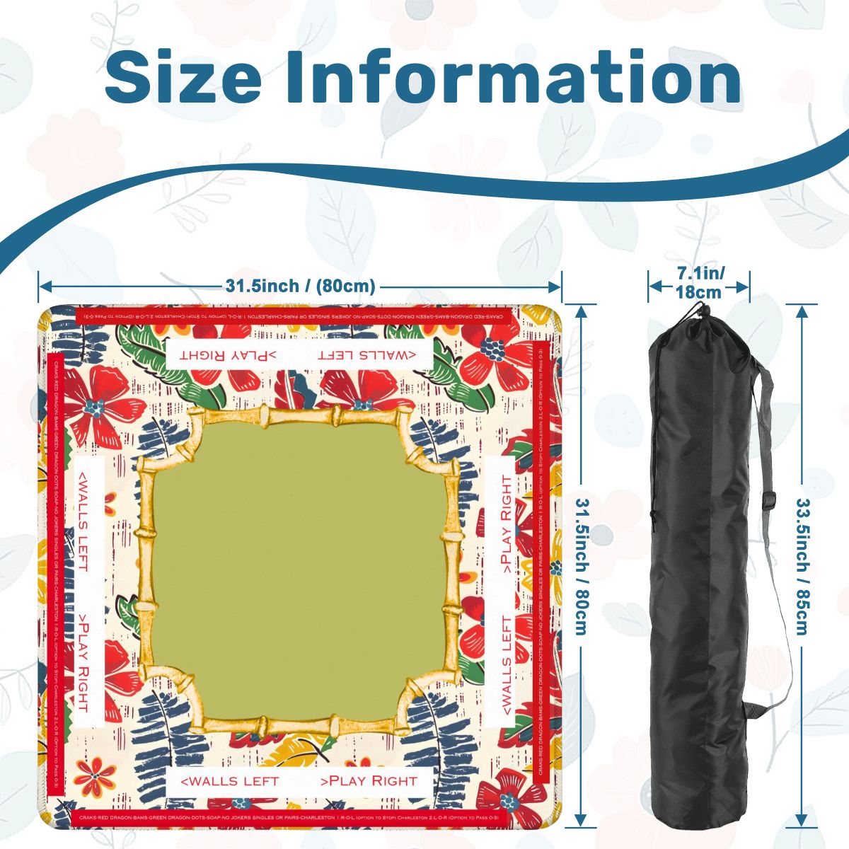 Mahjong Mat Floral Heritage Instructional Learning Mat Blue, Green Yellow Preppy Mahj Mat
