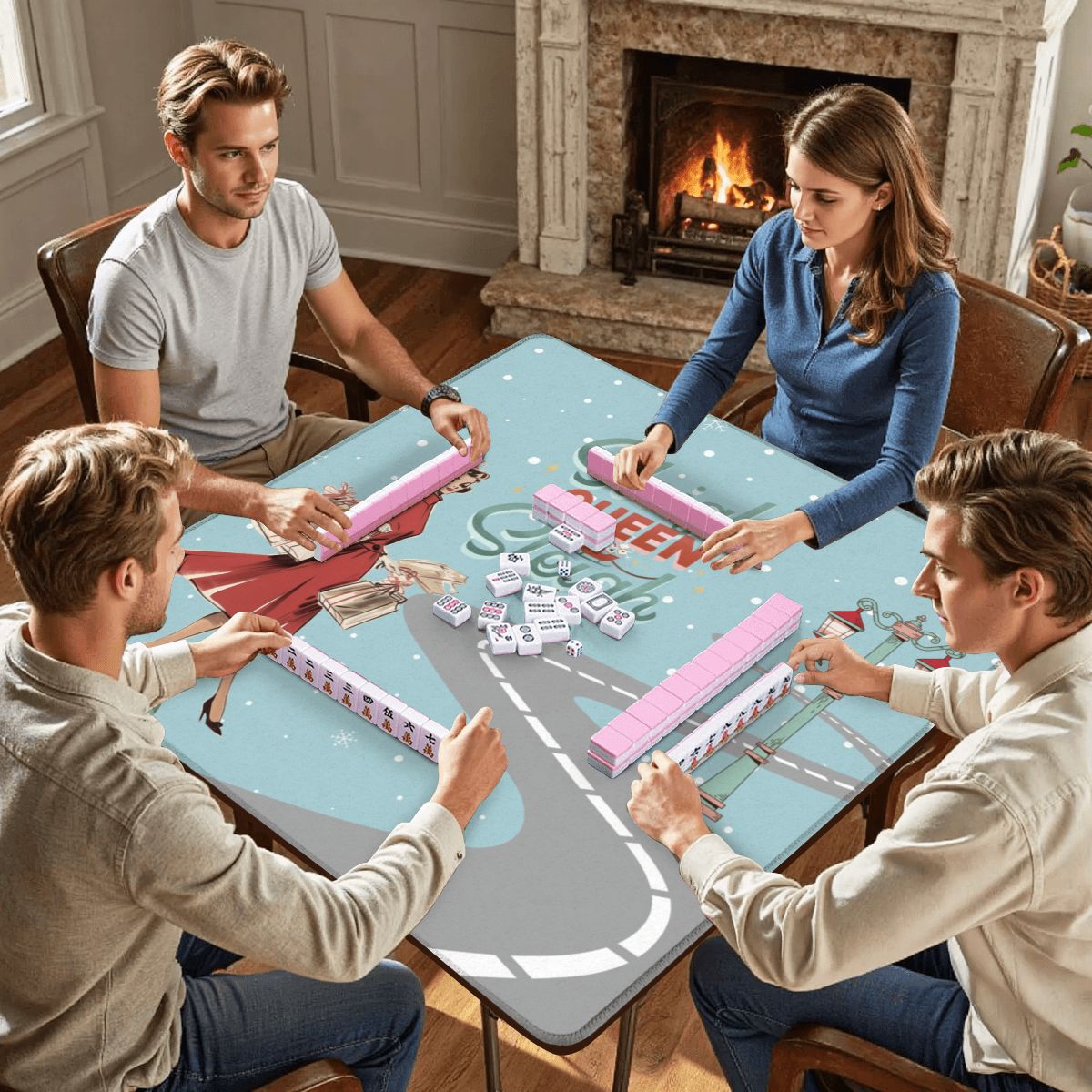 Christmas Mahjong Mat, Funny Sleigh Queen Sleigh Holiday Game Mat