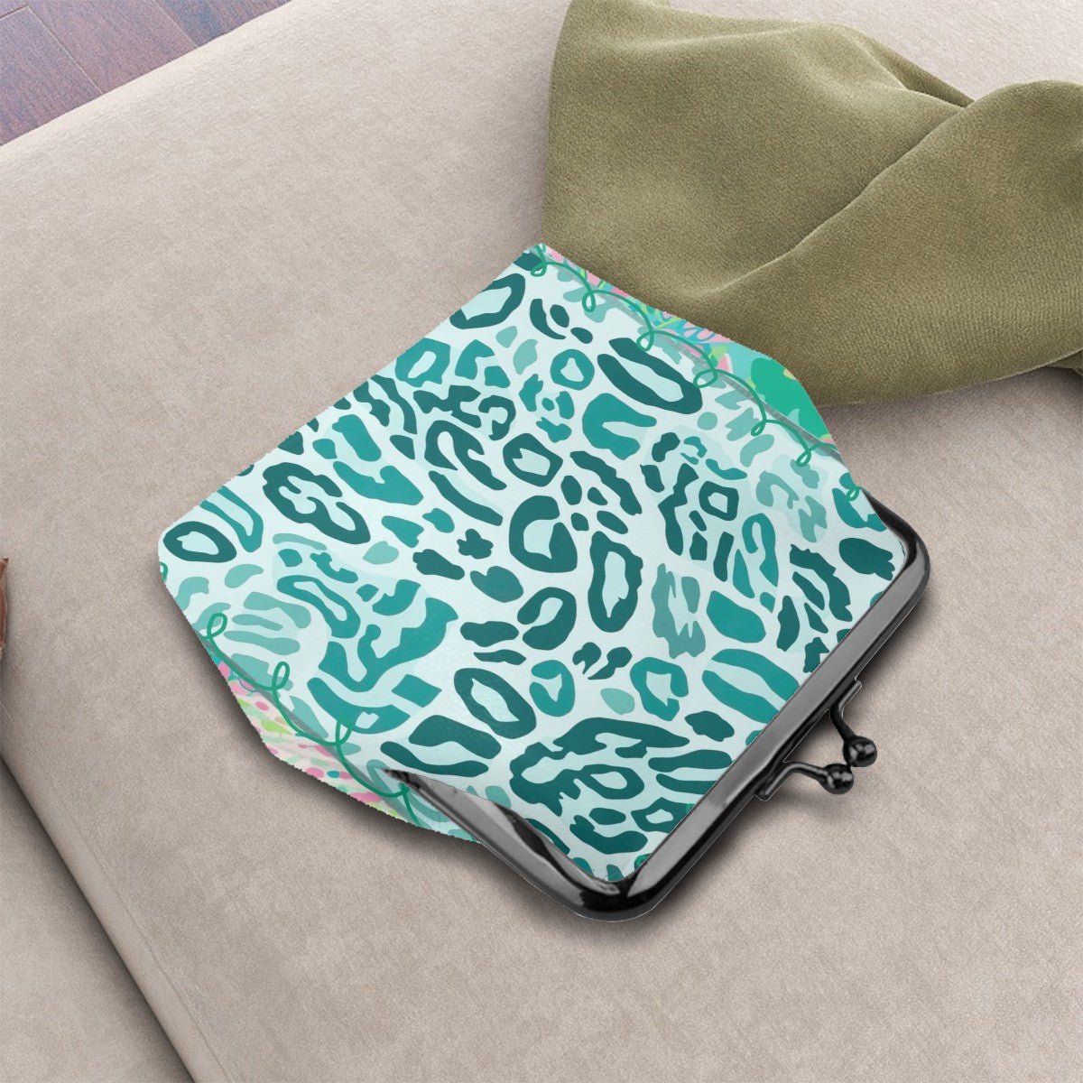Preppy Pastel Cheetah Women's Leather Kiss Lock Coin Purse - Splash Of Mahj And Color Co.