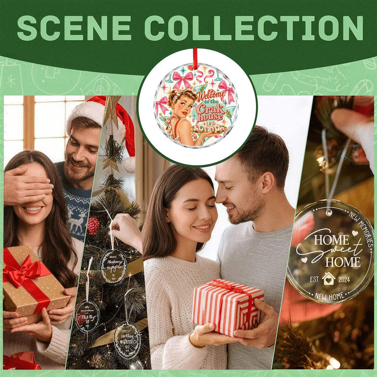 Welcome To The Crak House Funny Nostalgic Round Glass Christmas Ornament - Splash Of Mahj And Color Co.