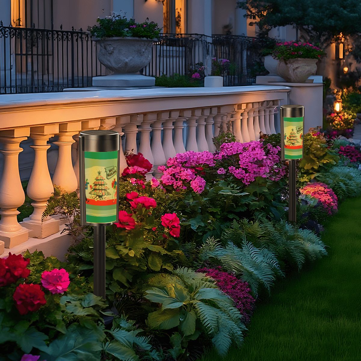 Funny Mahjong Christmas Whimsy In the Garden Outdoor Solar Lights