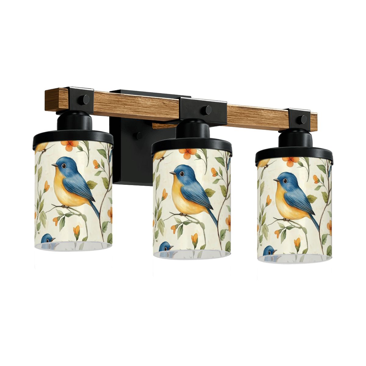 Blue Bird Floral Garden Asian Zen Vanity Light Fixture