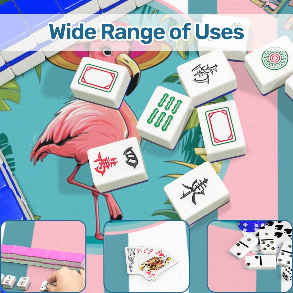 Let's Mahj Tropical Flaminog Pink And White Striped Scalloped Mahjong Mat - Splash of Color Co.