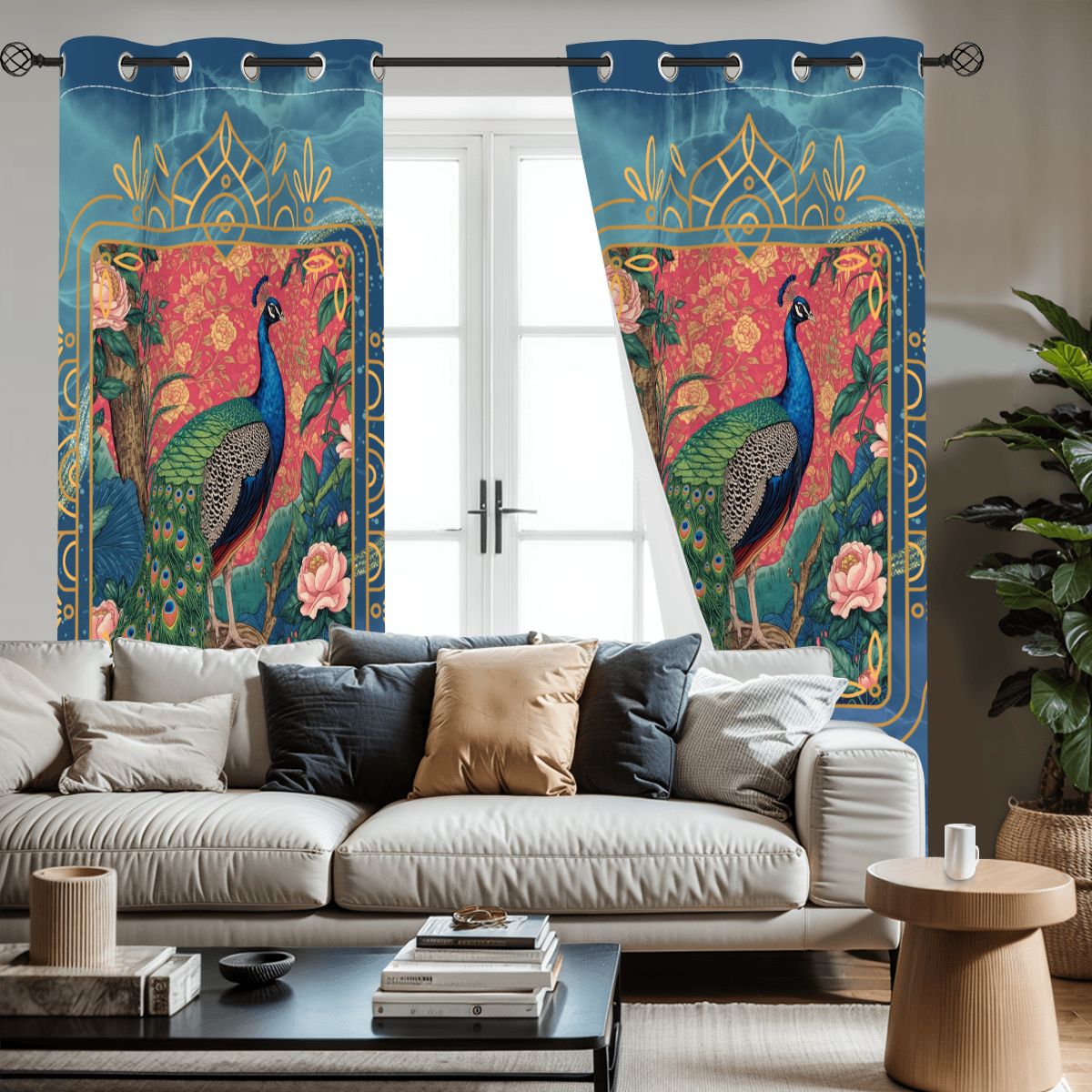 Asian Peacock, Elegant Chinoiserie Blackout Window Curtains - Splash of Color Co.