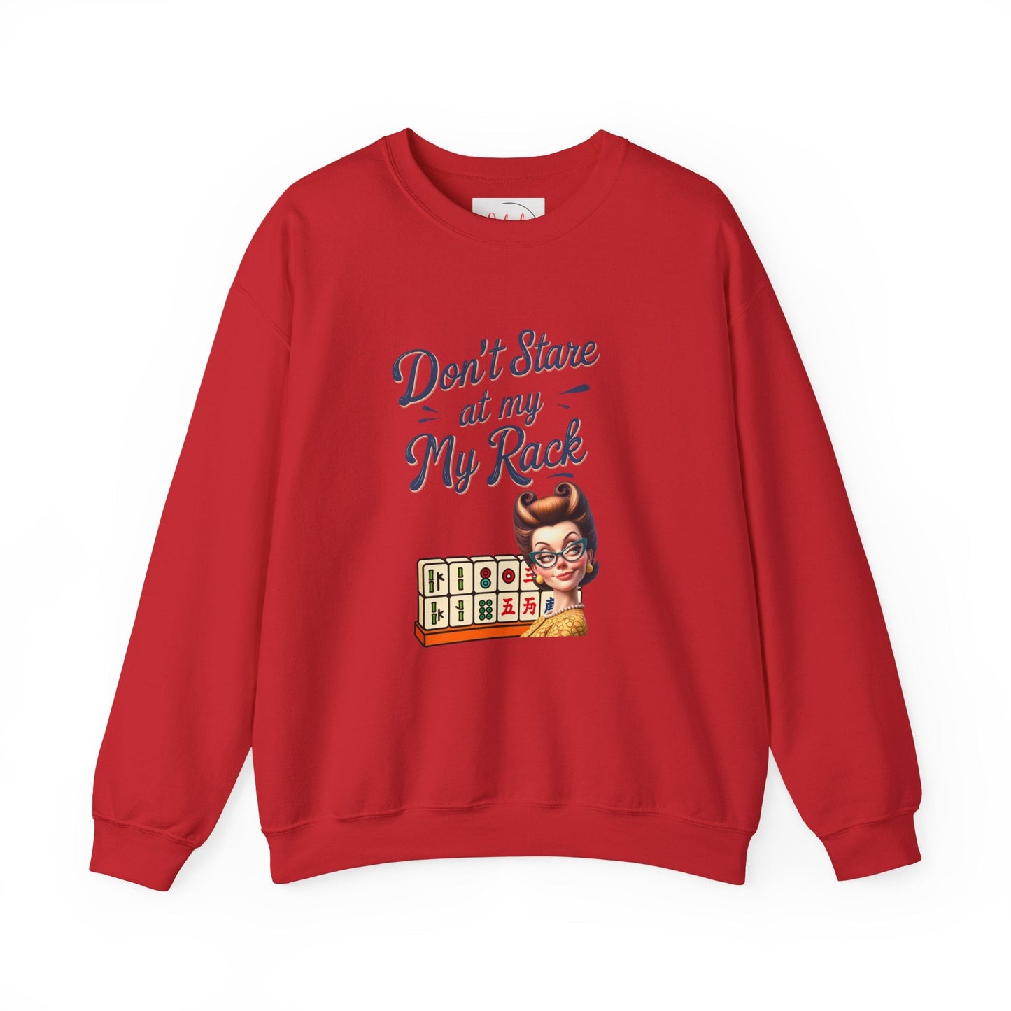 Don’t Stare At My Rack Funny Mahjong Quirky Graphic Sweatshirt Fun Gift for Mahj Gamers - S / Red - Sweatshirt