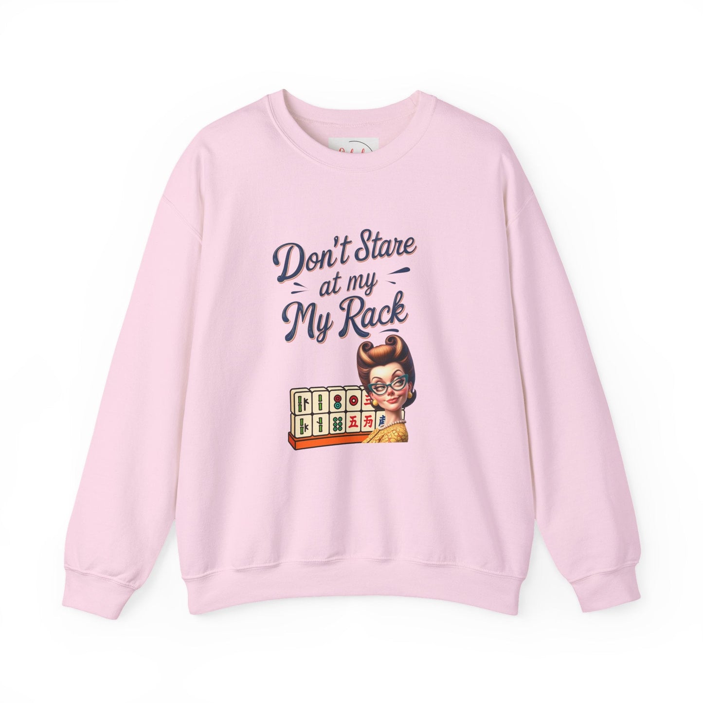 Don’t Stare At My Rack Funny Mahjong Quirky Graphic Sweatshirt Fun Gift for Mahj Gamers - S / Light Pink - Sweatshirt