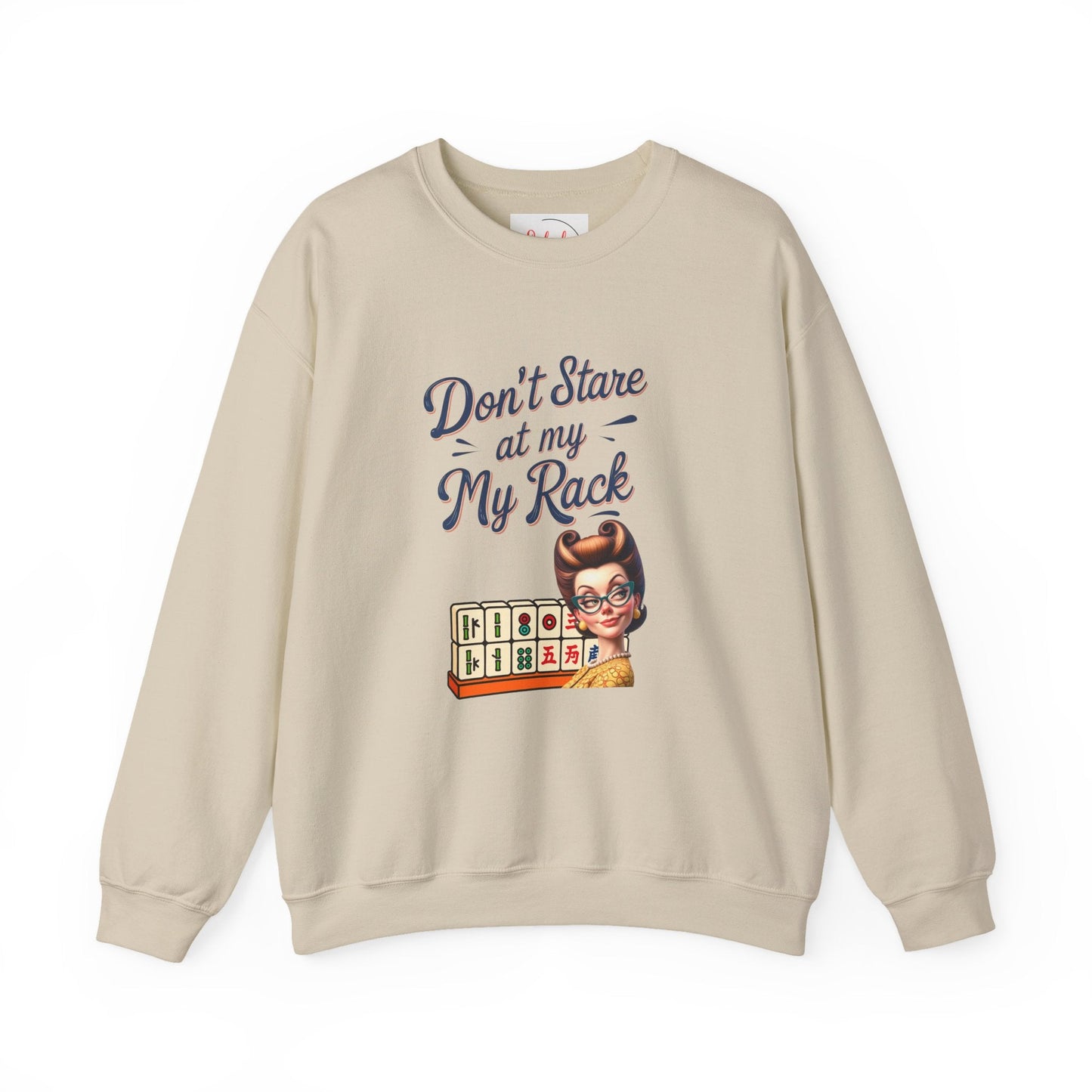 Don’t Stare At My Rack Funny Mahjong Quirky Graphic Sweatshirt Fun Gift for Mahj Gamers - S / Sand - Sweatshirt