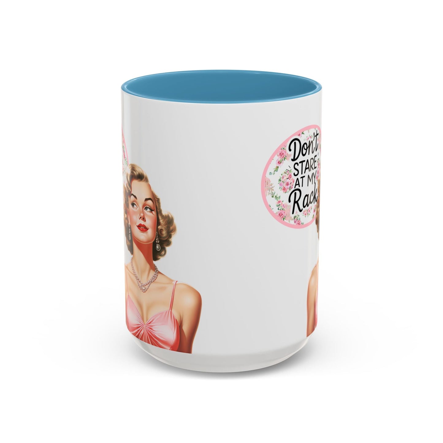 Don’t Stare At My Rack Mahjong Player Gift Funny Mahjong Playful Vintage Vibe Pin Up Girl Mahj Game Night 15 oz. Mug