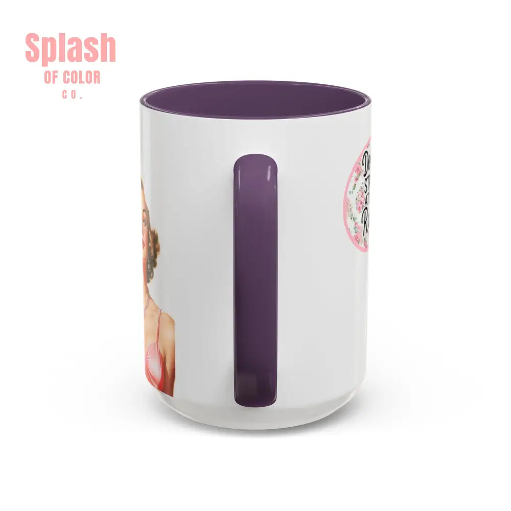 Don’t Stare At My Rack Mahjong Player Gift Funny Mahjong Playful Vintage Vibe Pin Up Girl Mahj Game Night 15 oz. Mug