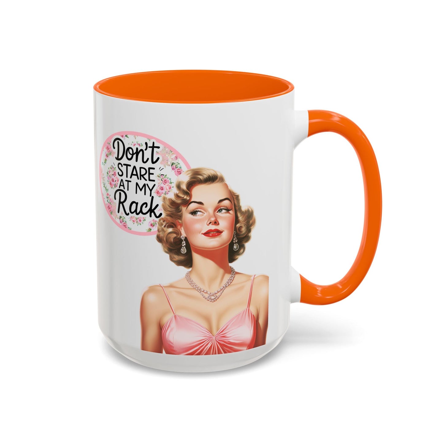 Don’t Stare At My Rack Mahjong Player Gift Funny Mahjong Playful Vintage Vibe Pin Up Girl Mahj Game Night 15 oz. Mug