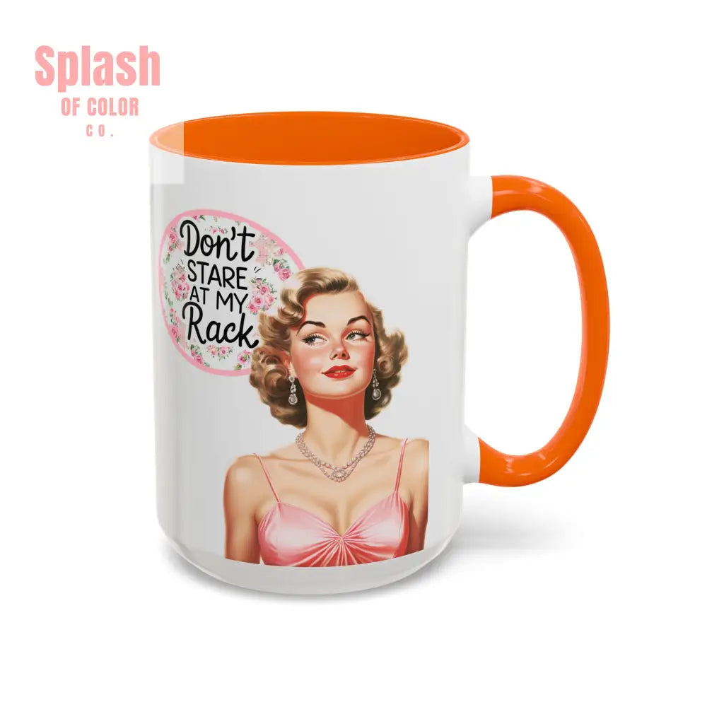 Don’t Stare At My Rack Mahjong Player Gift Funny Mahjong Playful Vintage Vibe Pin Up Girl Mahj Game Night 15 oz. Mug