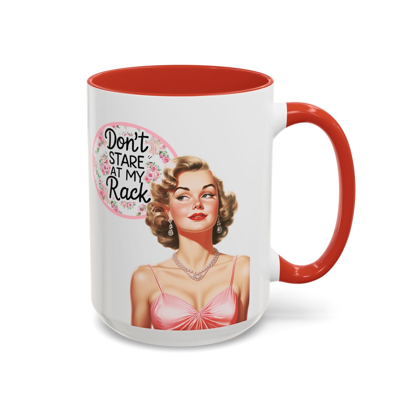 Don’t Stare At My Rack Mahjong Player Gift Funny Mahjong Playful Vintage Vibe Pin Up Girl Mahj Game Night 15 oz. Mug