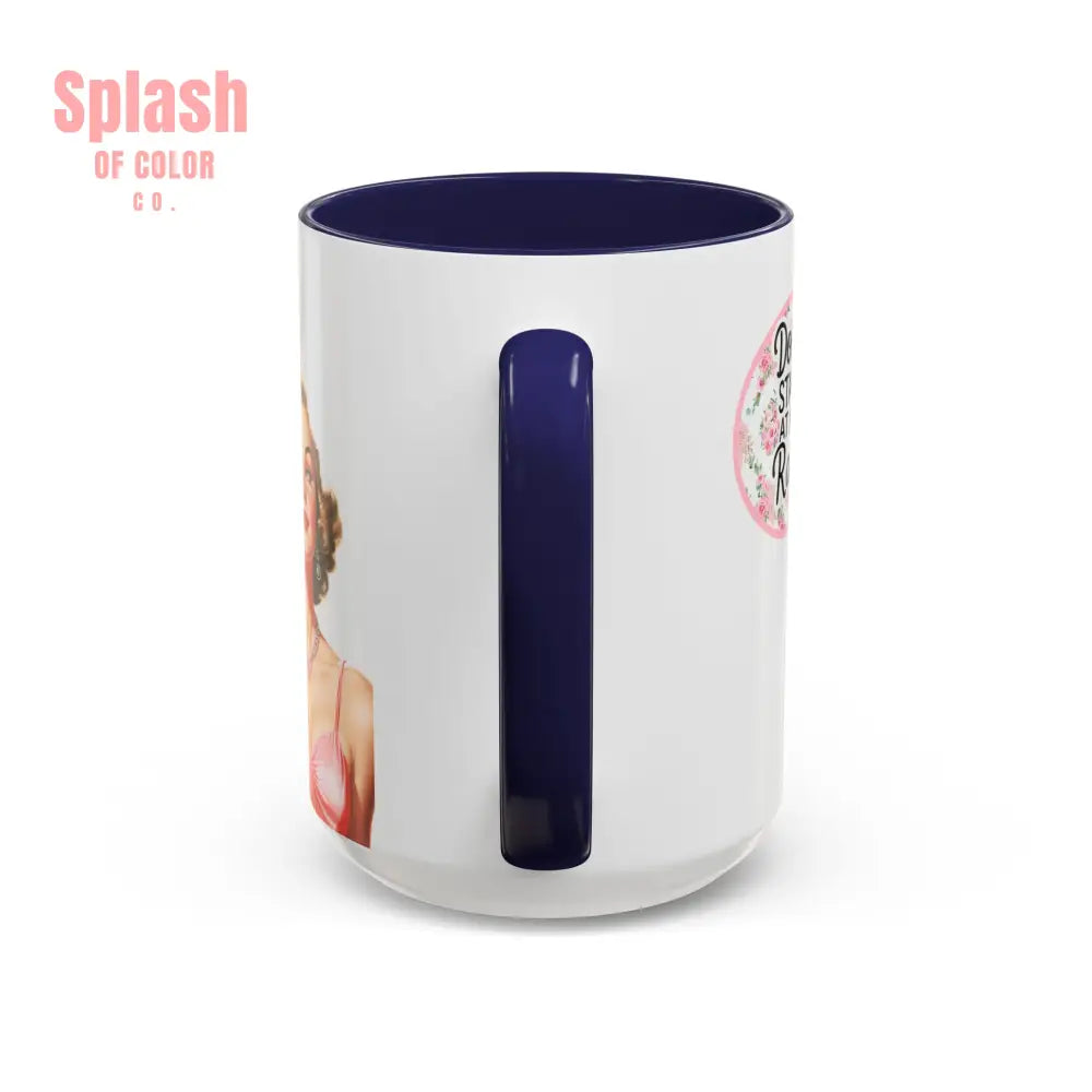 Don’t Stare At My Rack Mahjong Player Gift Funny Mahjong Playful Vintage Vibe Pin Up Girl Mahj Game Night 15 oz. Mug