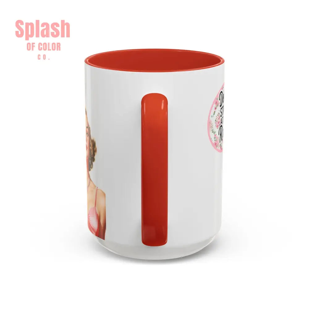 Don’t Stare At My Rack Mahjong Player Gift Funny Mahjong Playful Vintage Vibe Pin Up Girl Mahj Game Night 15 oz. Mug