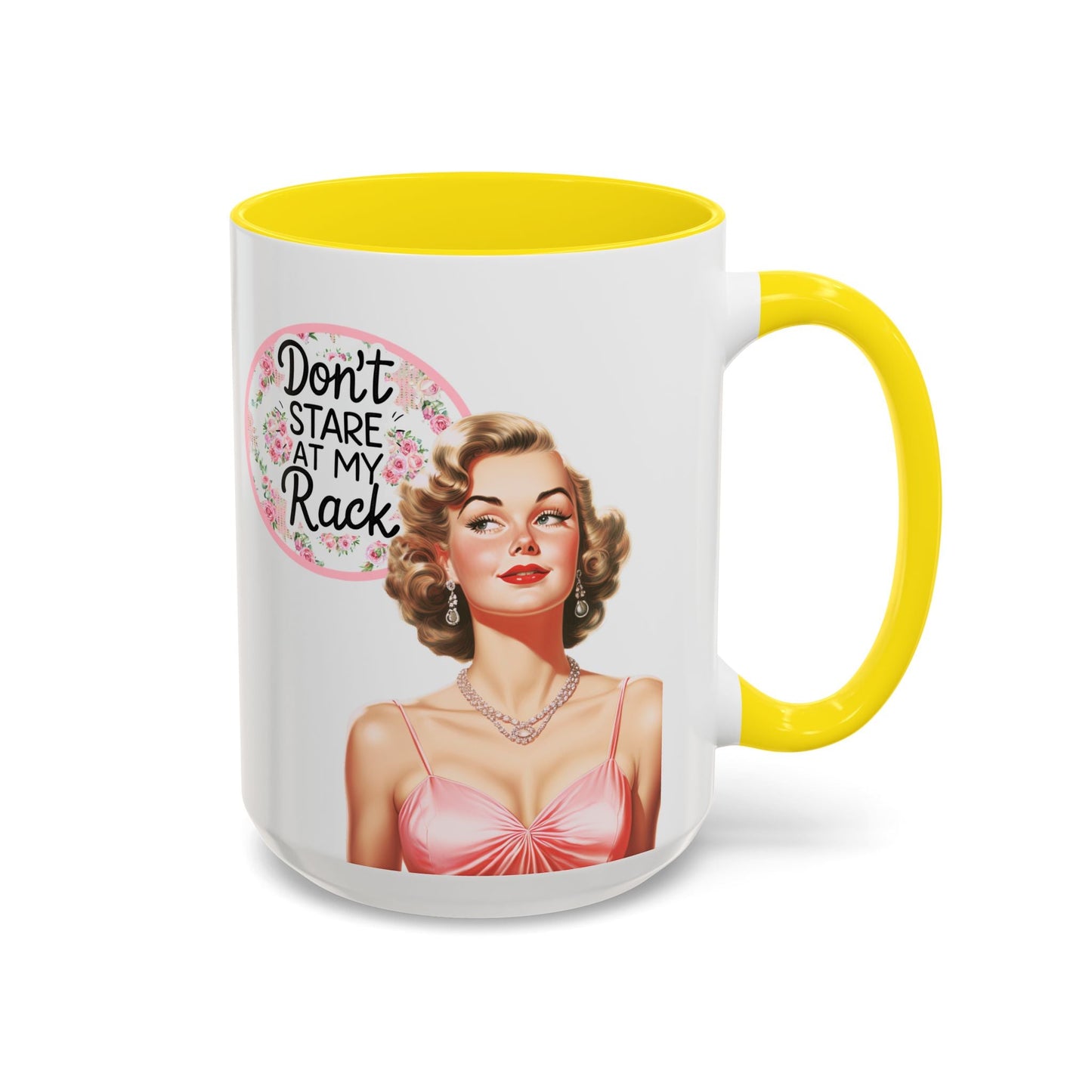 Don’t Stare At My Rack Mahjong Player Gift Funny Mahjong Playful Vintage Vibe Pin Up Girl Mahj Game Night 15 oz. Mug